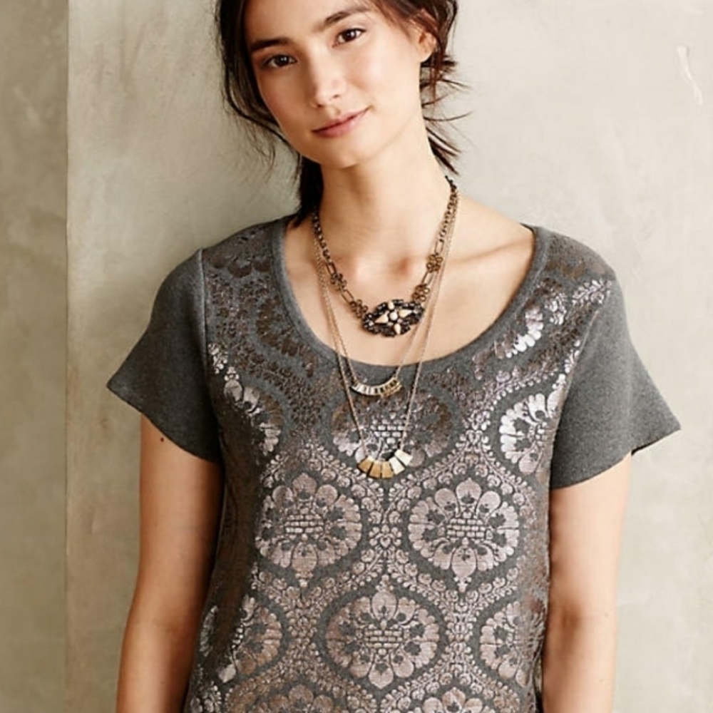 Anthropologie Moth Gray and Silver Top S